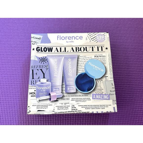 florence by mills Glow All About It: serum, face wash, moisturizer, gel pads NEW - Picture 1 of 4